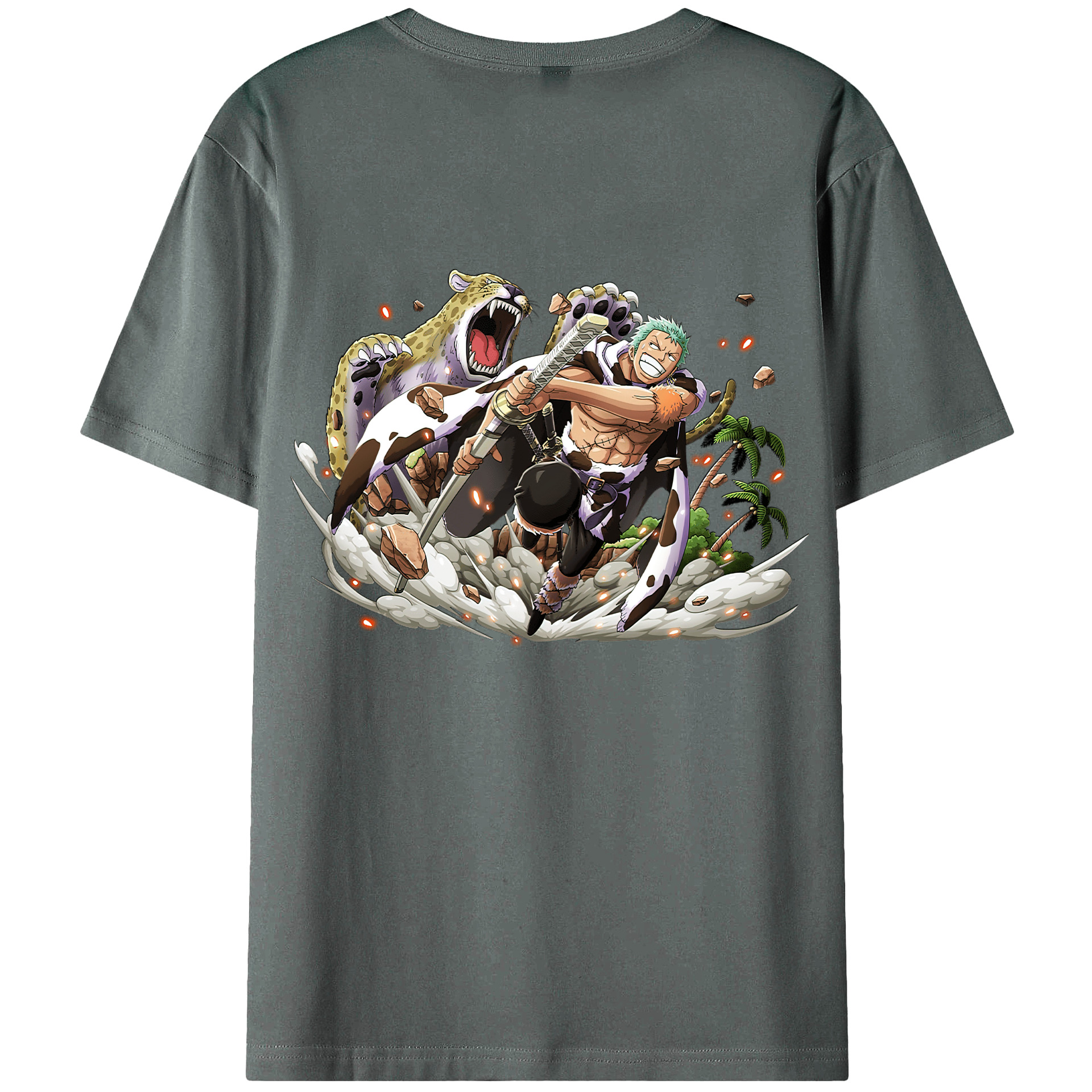 ワンピース ロロノア・ゾロ ONE PIECE Roronoa Zoro 綿100％ メンズ半袖Tシャツ（バックプリント） 通気性